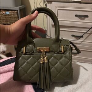 Olive Quilted Handbag with Tassel